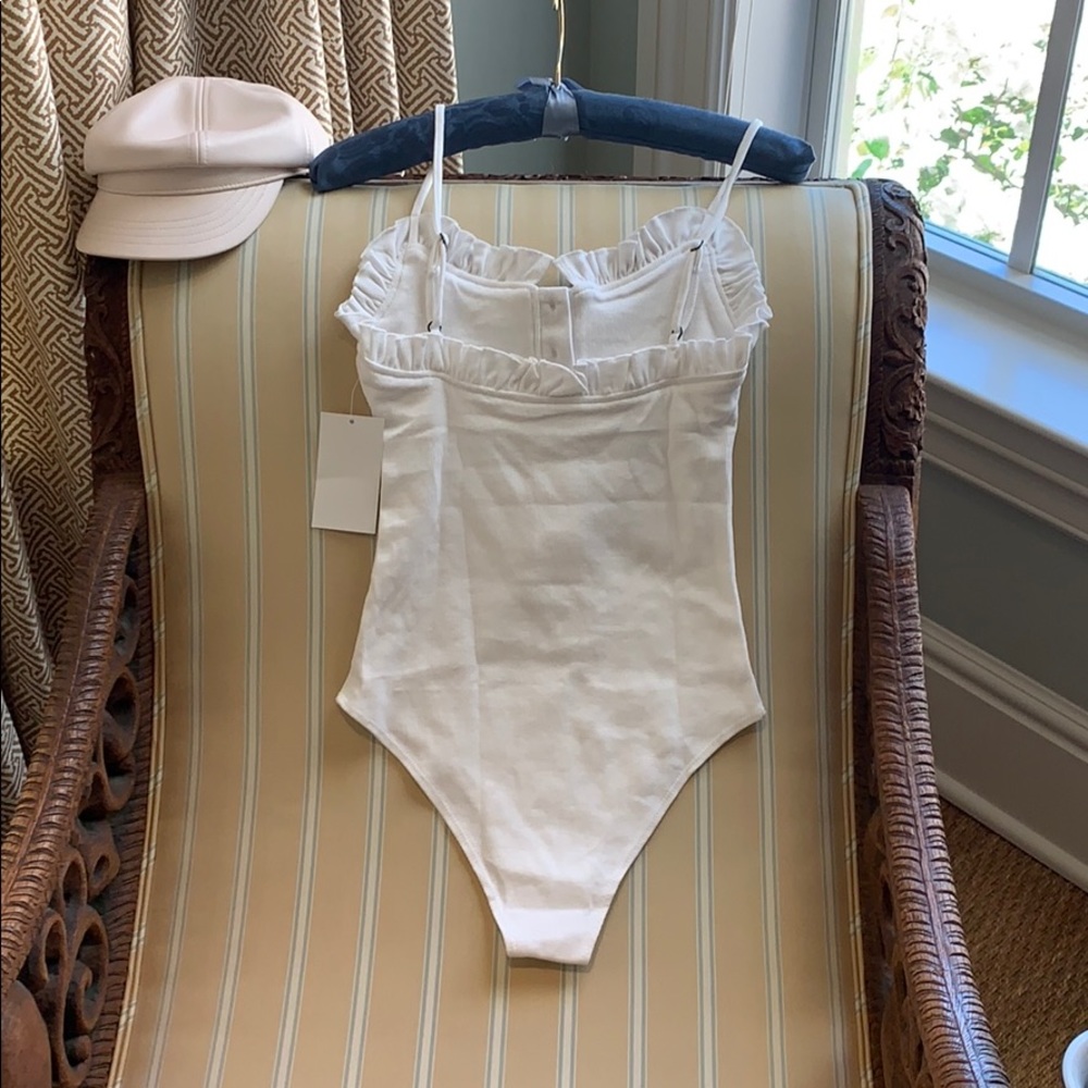 COTTON RIBBED BODYSUIT FEMININE RUFFLED TOP SURROUND QUALITY ALL RIBBED COTTON - Picture 6 of 10